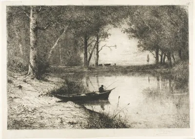 Adolphe Appian, Fisherman in a Boat at the Riverside