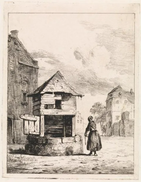 Cornelis Springer, Meisje bij een waterput