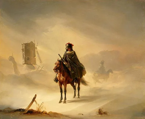 Auguste Raffet, Two French Hussars on Patrol in Winter