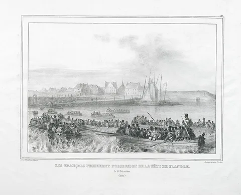 Auguste Raffet, Franse troepen nemen het Vlaams Hoofd (Linkeroever) op 26 december 1832