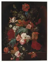 Ernst Stuven, Flowers in a glass vase on a stone slab