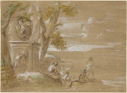 Antonio Visentini, A Landscape with Seated Soldiers and Fishermen