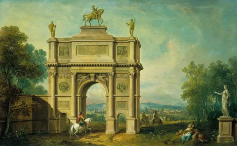 Antonio Visentini, Landscape with a Triumphal Arch to George II