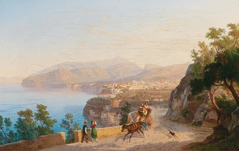 Carl Götzloff, View of Sorrento, with a family outing in the foreground