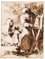 Pietro Antonio Novelli, A Bearded Monk Showing a Portable Altar to a Praying Child, with an Old Woman Kneeling