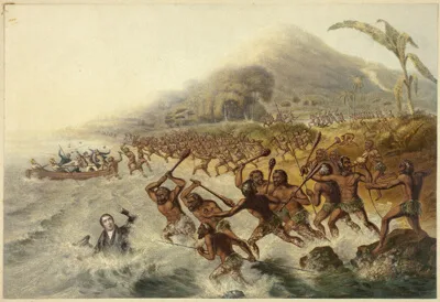 George Baxter, The Massacre of the Lamented Missionary the Rev. J. Williams and Mr. Harris, from Two Specimens