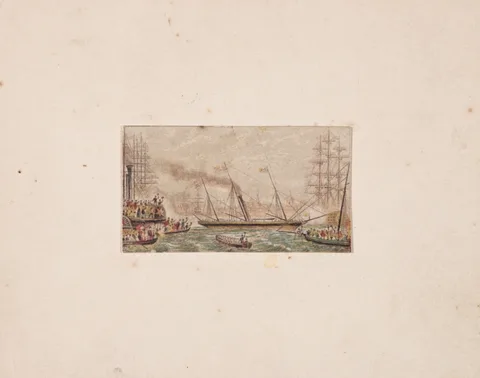 George Baxter, Needle-box Print:  The Royal Fleet in Kilkenny Bay (?)