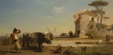 George Heming Mason, Cattle At A Drinking Place In The Compagna, Rome