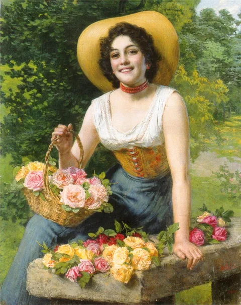 Gaetano Bellei, A Beauty Holding A Basket Of Roses