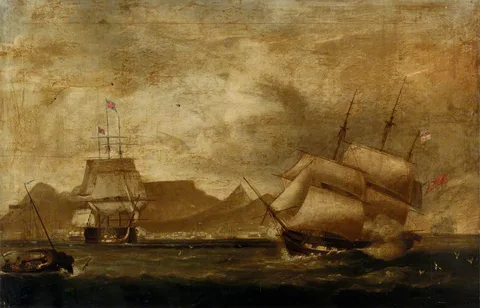 William John Huggins, A man-of-war and an East Indiaman in Table Bay