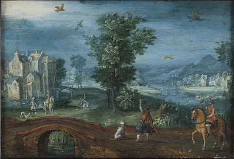 Mattheus Molanus, Landscape with Falconers
