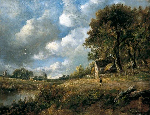 Joseph Thors, Landscape with Cottage and Figure by a Windmill