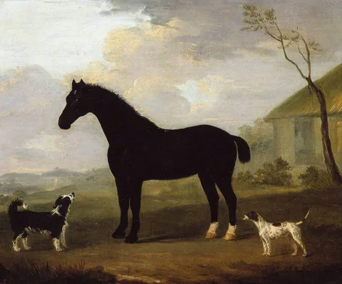 Francis Sartorius, A Black Horse with Two Dogs