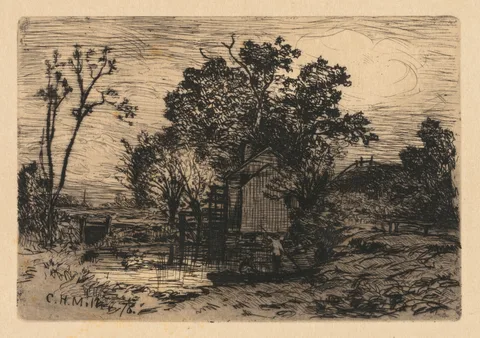 Charles Henry Miller, Cottage and Two Figures in a Boat