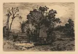 Charles Henry Miller, Cottage and Two Figures in a Boat