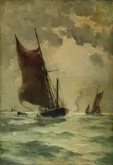 Edmund Aubrey Hunt, A swim-headed barge in a breeze
