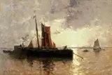 Edmund Aubrey Hunt, River Scene with Shipping