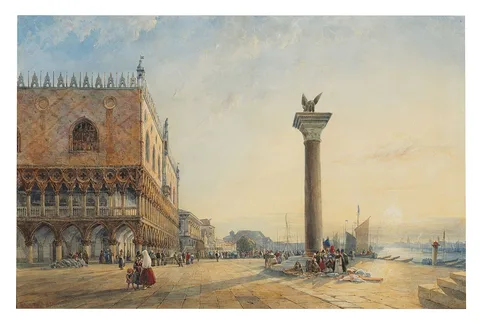 William Wyld, Sunrise over St Mark's Square, Venice, with the Lion of St Mark to the right