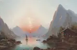 Niels H. Christiansen, A fjord at sunset.