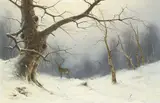 Niels H. Christiansen, A stag in a winter landscape.