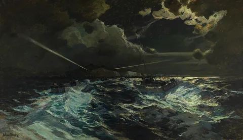 Julius Olsson, The Night Patrol - Canadian Motor Torpedo Boats Entering Dover Harbour