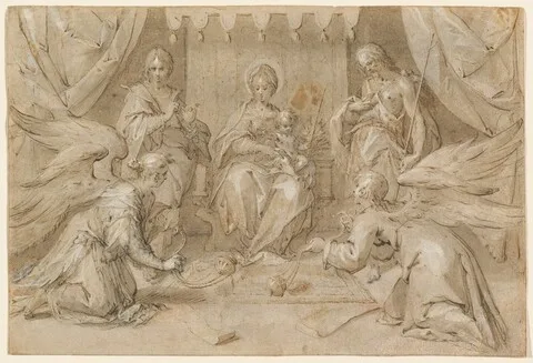 Hans von Aachen, The Madonna Enthroned with Saint John the Baptist and Saint John the Evangelist