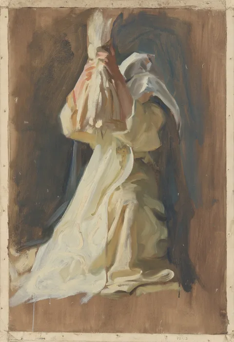 Edwin Austin Abbey, Figure study of nun, for The Infancy of Galahad, in The Quest and Achievement of the Holy Grail, Book Delivery Room, Boston Public Library