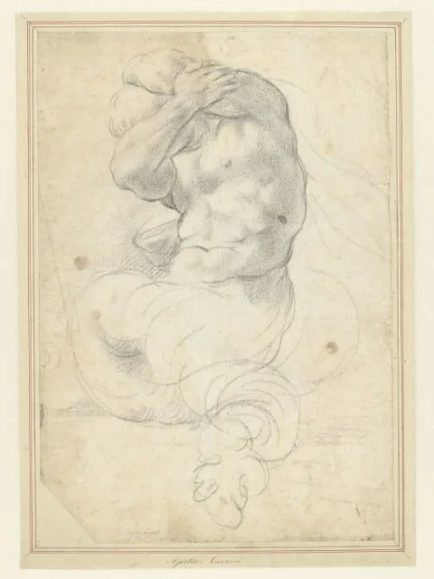 Agostino Carracci, Zeemonster of triton met om het hoofd gebogen armen