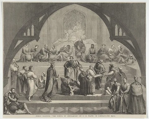 George Frederic Watts, "The School of Legislation" in Lincoln's-Inn Hall, from "Illustrated London News"