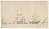 Willem van de Velde the Younger, Dutch Ships at Anchor with a Yacht Lying Head to the Wind