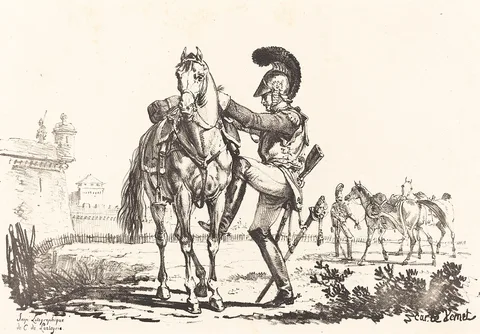 Carle Vernet, Carabinier Mounting a Horse