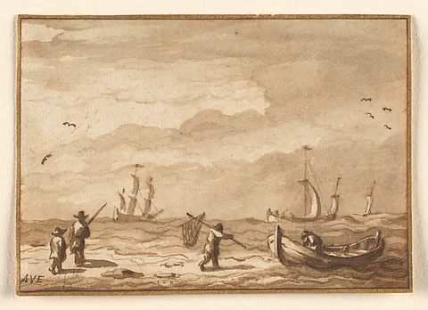 Allaert van Everdingen, Fishing Boats and a Man with a Net