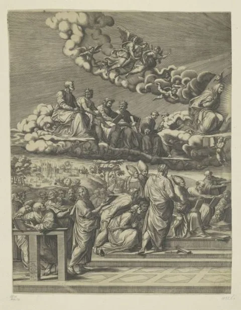 Giorgio Ghisi, Dispuut over het Heilige Sacrament (linker deel)
