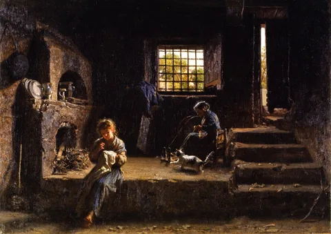 Filippo Palizzi, Rustic interior with peasant women