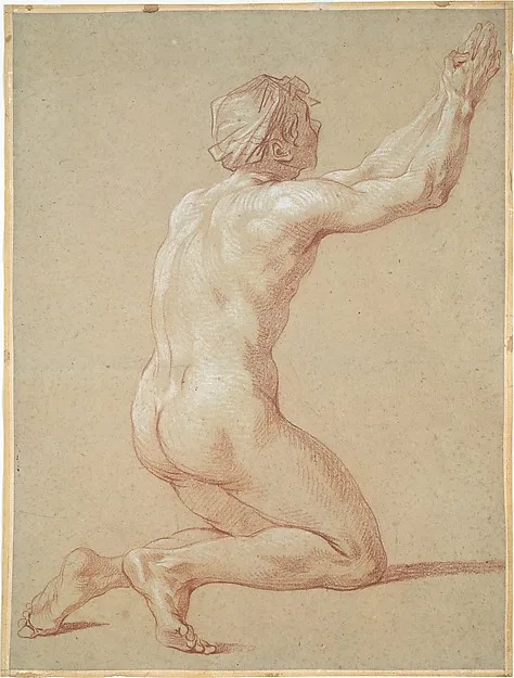 Étienne Jeaurat, Kneeling Nude Youth with Raised Clasped Hands