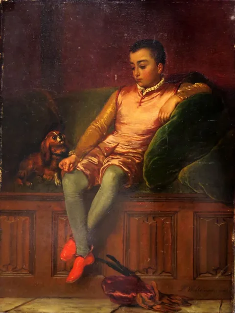 Florent Willems, A Seated Page with a Dog