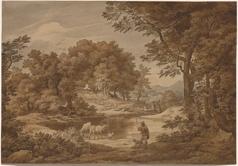 Friedrich Preller the Elder, An Italianate Landscape with Shepherds