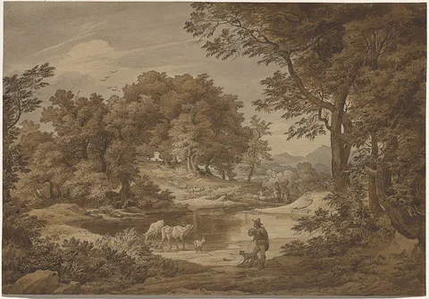 Friedrich Preller the Elder, An Italianate Landscape with Shepherds