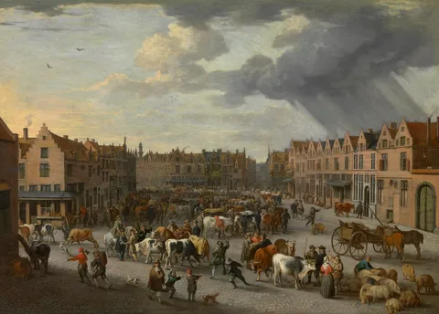 Peeter van Bredael, The old cattle market in Antwerp
