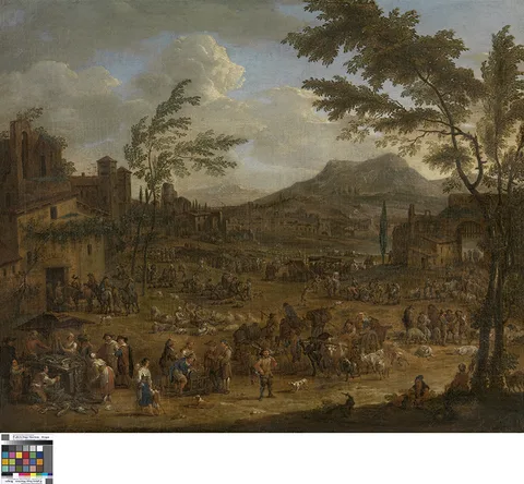 Peeter van Bredael, Italianate Landscape with a Market Scene