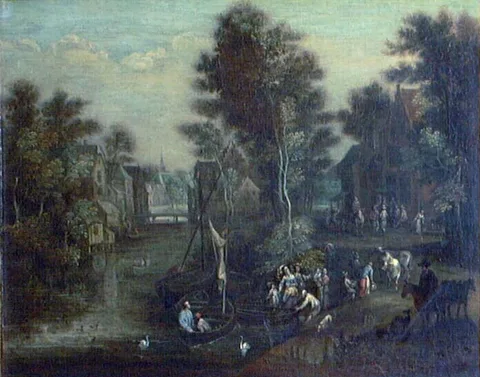 Peeter van Bredael, A Lady with Her Retinue beside a River