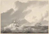 Petrus Johannes Schotel, Ships in a Stormy Sea