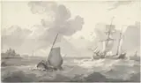 Petrus Johannes Schotel, Tweemaster en vissersboot voor de kust