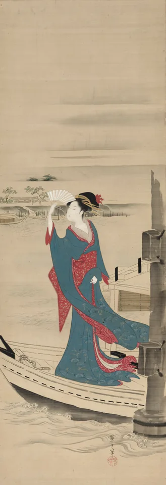 Hosoda Eishi, Beauty in a Boat on Sumida River