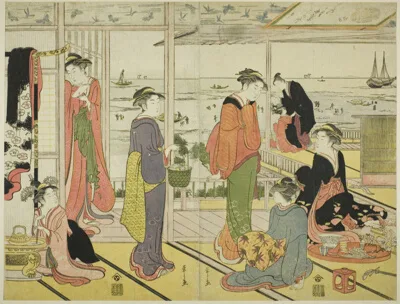 Hosoda Eishi, In a Pleasure House in Shinagawa (Shinagawa no rojo)