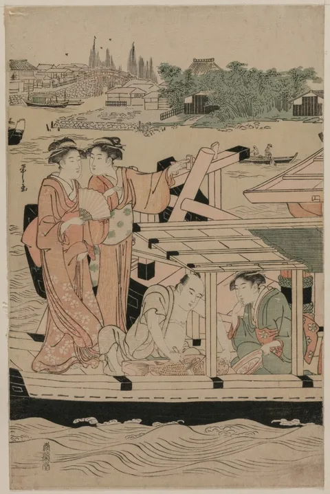 Hosoda Eishi, Leftmost Print from Pleasure Boats on the Sumida River beneath Shin-Ōhashi Bridge