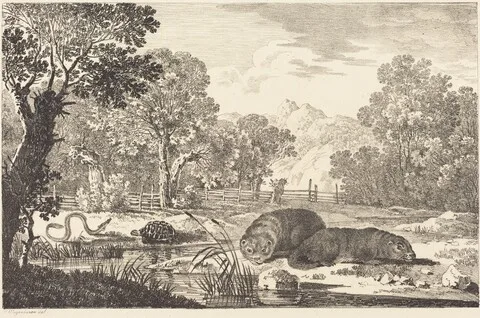 Max Joseph Wagenbauer, River Landscape with Two Beavers