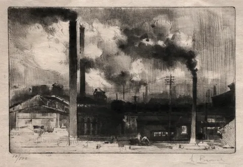 Auguste Brouet, At the Creusot Works: The Smokestacks
