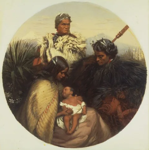 William Strutt, Hare Pomare and his wife Hariata and infant son Albert Victor, and a Maori chieftain who accompanied them to England, November 1863