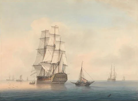 Samuel Atkins, A Warship Preparing to Leave the Anchorage